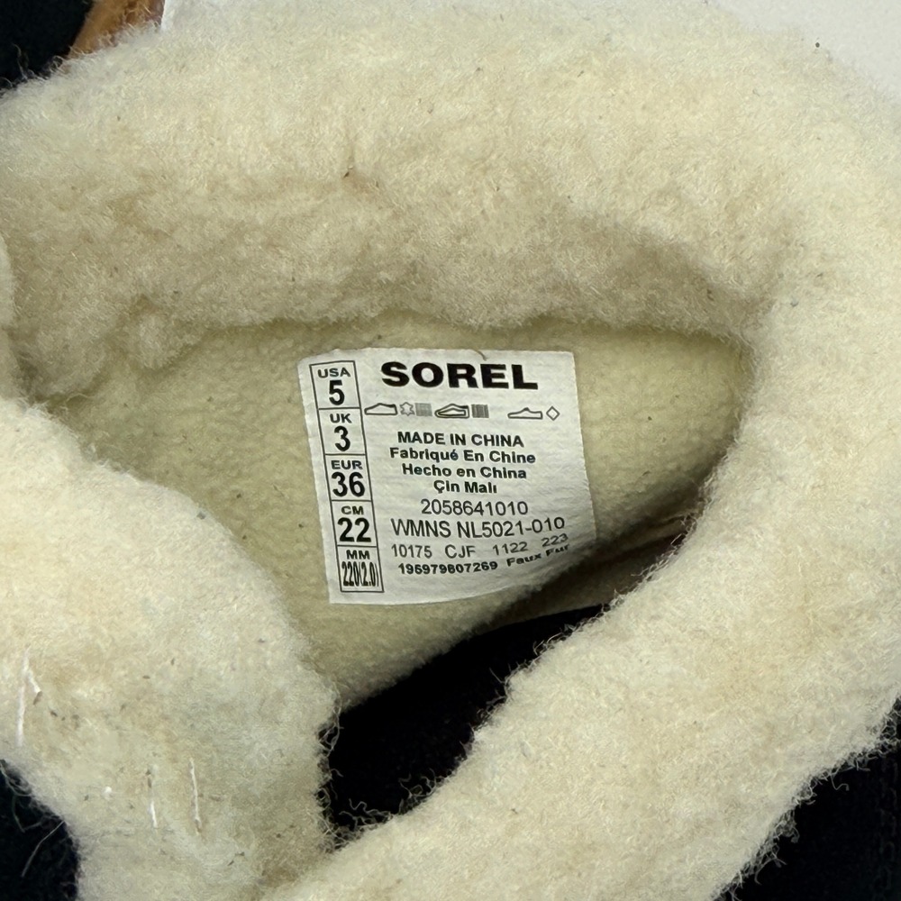 Sorel Women's Ankle Boots Black Suede Shearling Wedge Winter Snow Shoes - Picture 7 of 7